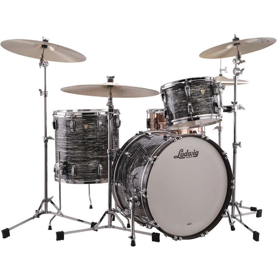 Drums Ludwig Drum Sets | Ludwig Classic Maple 3-Piece Fab Shell Pack With 22" Bass Drum Vintage Black Oyster Pearl