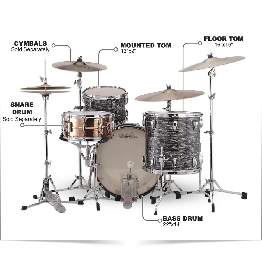 Drums Ludwig Drum Sets | Ludwig Classic Maple 3-Piece Fab Shell Pack With 22" Bass Drum Vintage Black Oyster Pearl