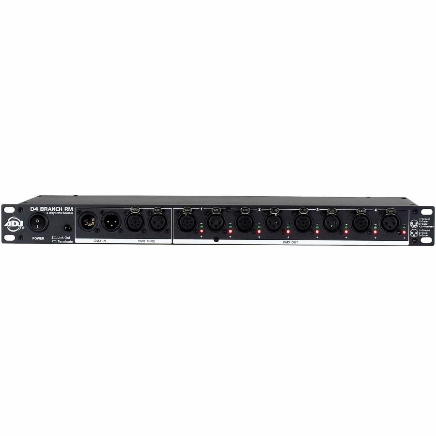 Lighting American DJ | American Dj D4 Branch Rm Single Rack Space, 4-Way Distributor/Booster With 3-Pin And 5-Pin Xlr Input And Output Jacks