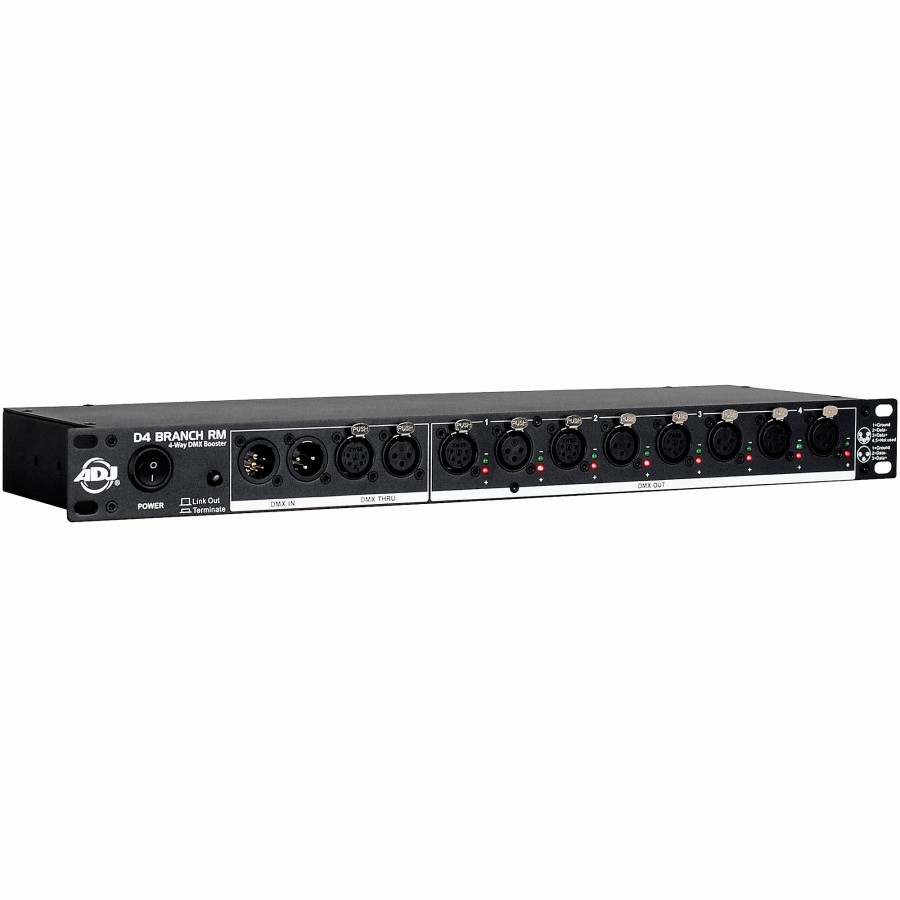 Lighting American DJ | American Dj D4 Branch Rm Single Rack Space, 4-Way Distributor/Booster With 3-Pin And 5-Pin Xlr Input And Output Jacks