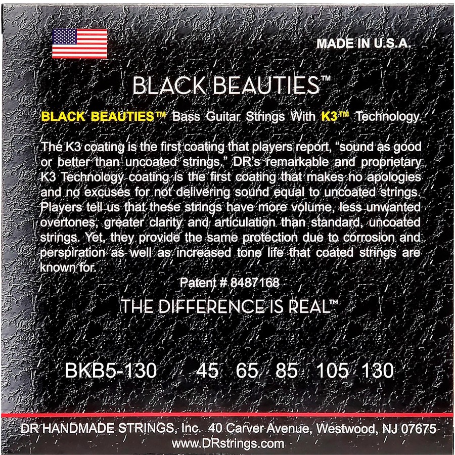 Basses DR Strings Bass Guitar Strings | Dr Strings Black Beauties Black Coated 5-String Bass Strings Medium (45-130)