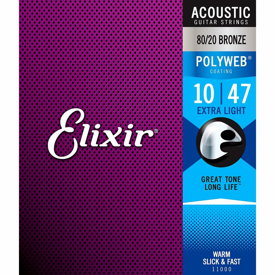 Guitars Elixir Guitar Strings | Elixir 80/20 Bronze Acoustic Guitar Strings With Polyweb Coating, Extra Light (.010-.047)