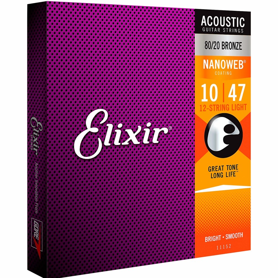 Guitars Elixir Guitar Strings | Elixir 80/20 Bronze 12-String Acoustic Guitar Strings With Nanoweb Coating, Light (.010-.047)