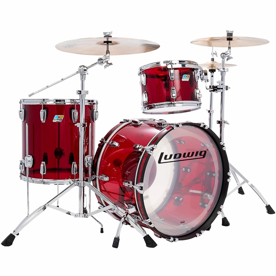 Drums Ludwig Drum Sets | Ludwig Vistalite 50Th Anniversary Pro Beat 3-Piece Shell Pack With 24" Bass Drum Red