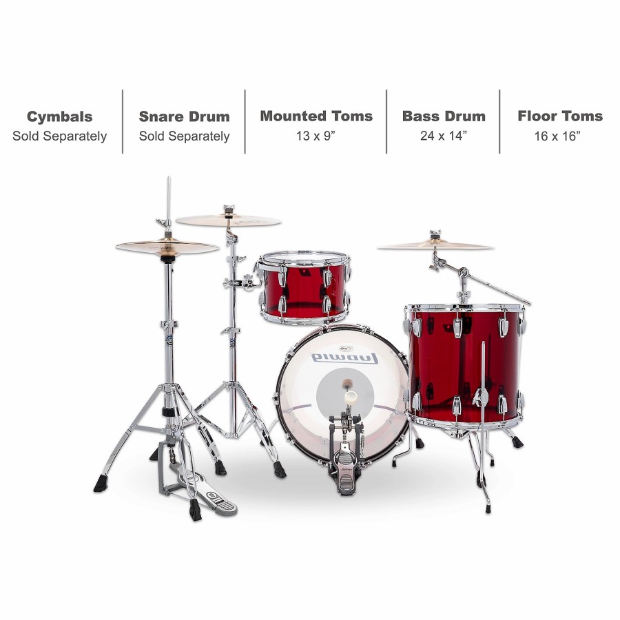 Drums Ludwig Drum Sets | Ludwig Vistalite 50Th Anniversary Pro Beat 3-Piece Shell Pack With 24" Bass Drum Red