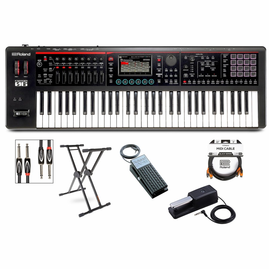 Keyboards & Midi Roland | Roland Fantom-06 Synthesizer With Ks-20X, Dp-10 And Ev-5, Plus Black Series Audio And Midi Cables