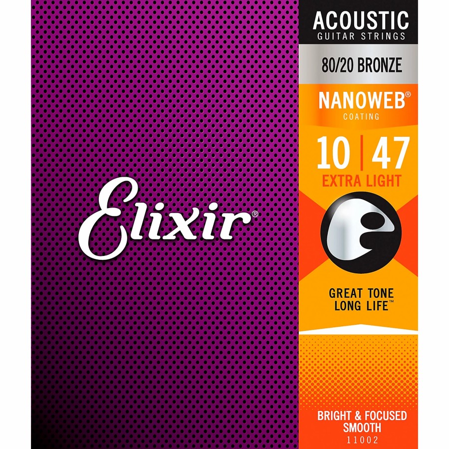 Guitars Elixir Guitar Strings | Elixir 80/20 Bronze Acoustic Guitar Strings With Nanoweb Coating, Extra Light (.010-.047)