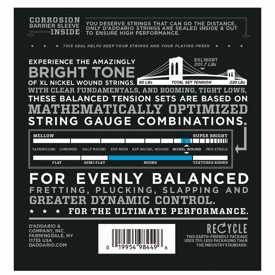 Basses D'Addario Bass Guitar Strings | D'Addario Exl160Bt Balanced Tension 50-120 Long Scale Electric Bass String Set