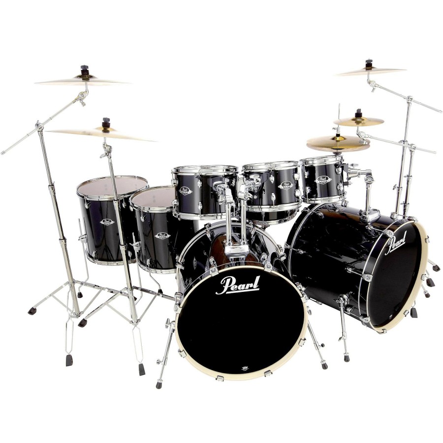 Drums Pearl Drum Sets | Pearl Export Double Bass 8-Piece Drum Set Jet Black