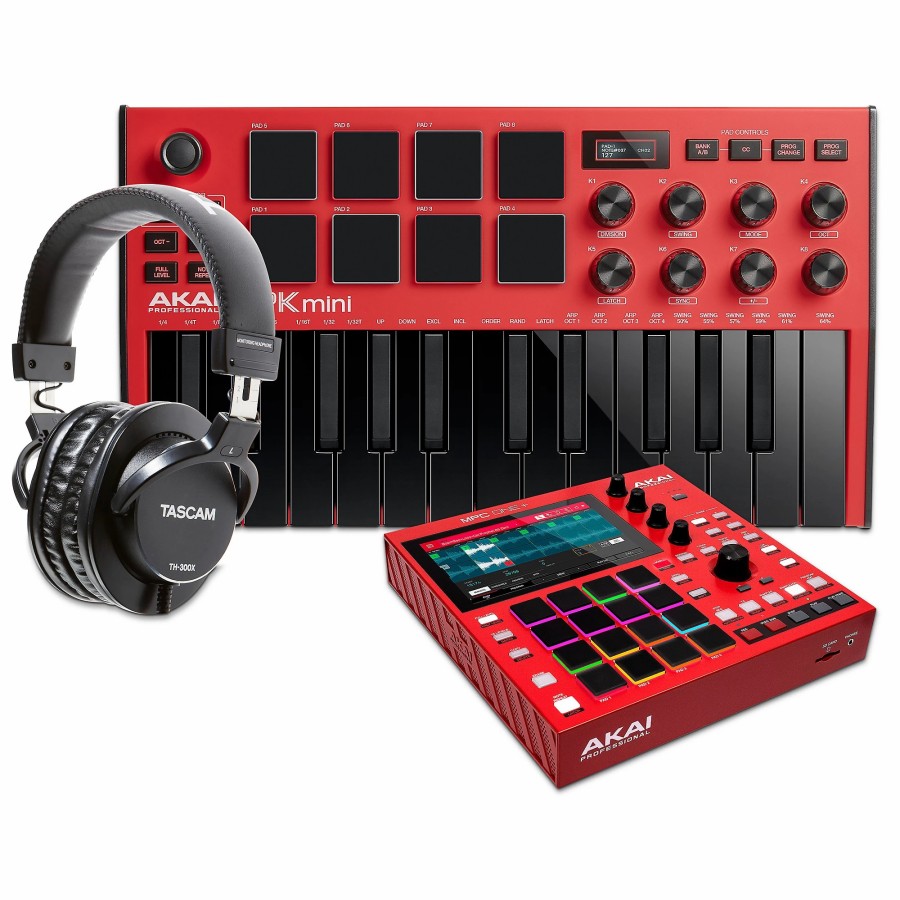 Keyboards & Midi Akai Professional | Akai Professional Mpc One+ Standalone Production Center With Mpk Mini Mk3 And Headphones Red