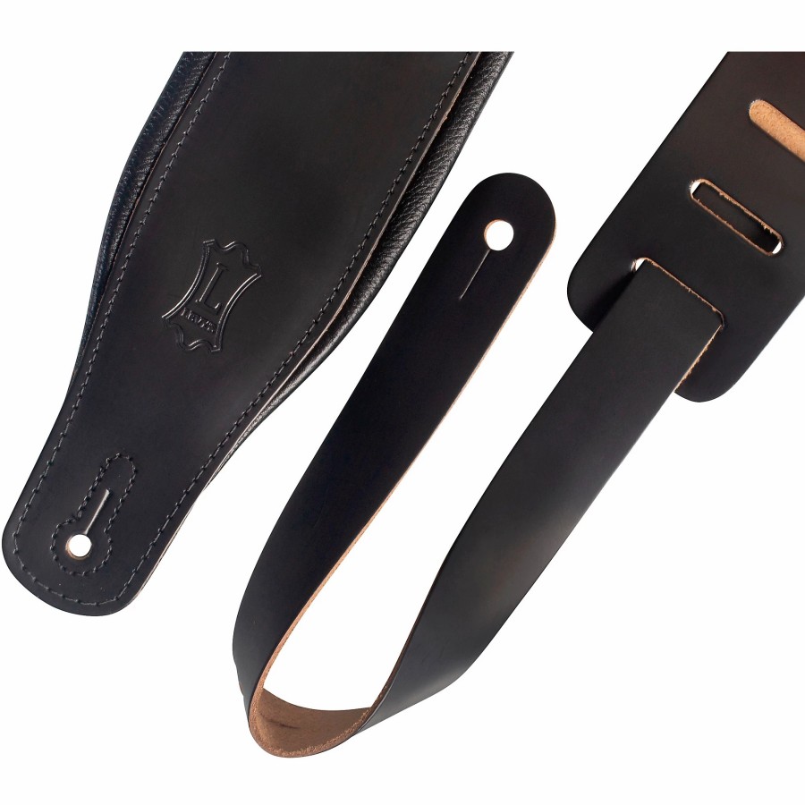 Basses Levy's Fretted Instrument Accessories & Parts | Levy'S M26Pd 3" Wide Top Grain Leather Guitar Strap Black