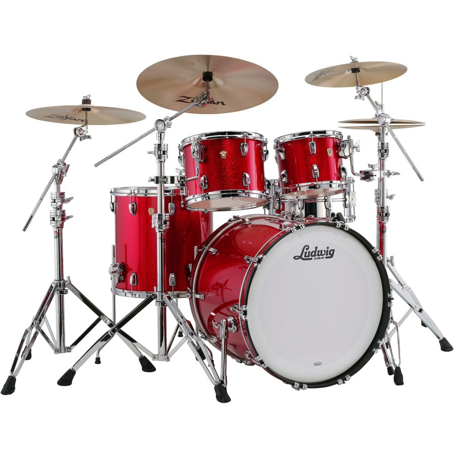 Drums Ludwig Drum Sets | Ludwig Classic Maple 4-Piece Mod Shell Pack With 22" Bass Drum Red Sparkle