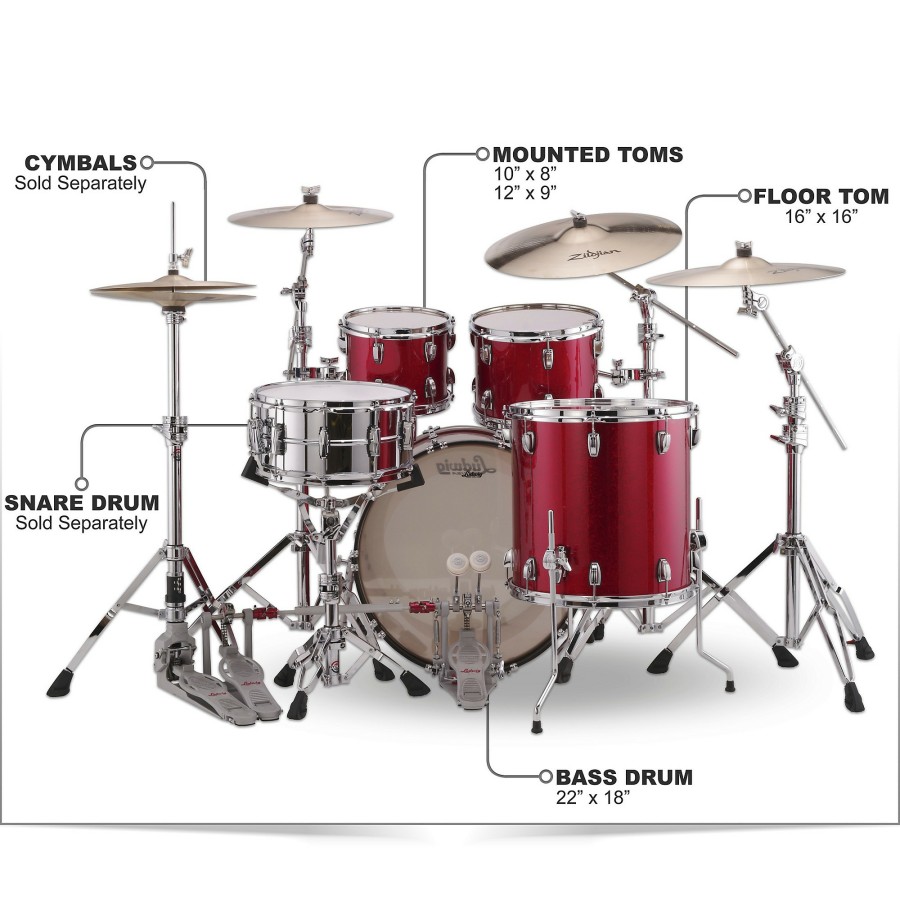 Drums Ludwig Drum Sets | Ludwig Classic Maple 4-Piece Mod Shell Pack With 22" Bass Drum Red Sparkle