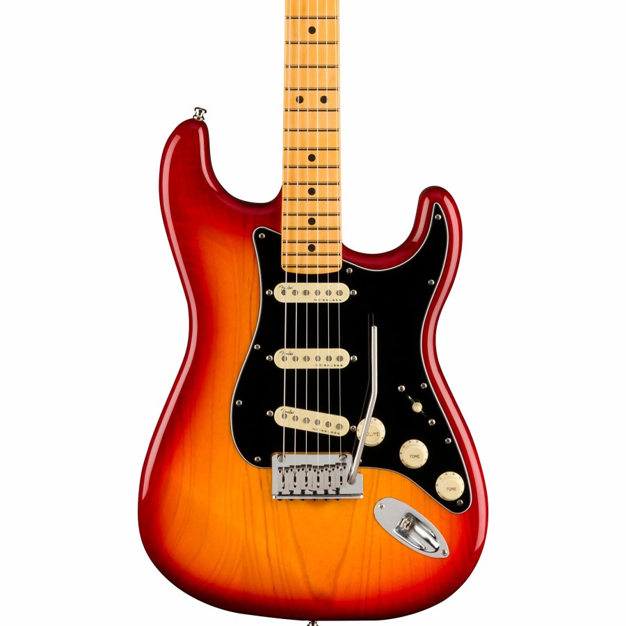 Guitars Fender Solid Body | Fender American Ultra Luxe Stratocaster Maple Fingerboard Electric Guitar Plasma Red Burst