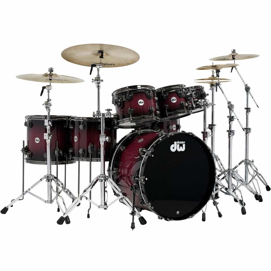 Drums DW Drum Sets | Dw Collector'S Series Purpleheart 7-Piece Lacquer Specialty Shell Pack Natural To Black Burst With Black Nickel Hardware