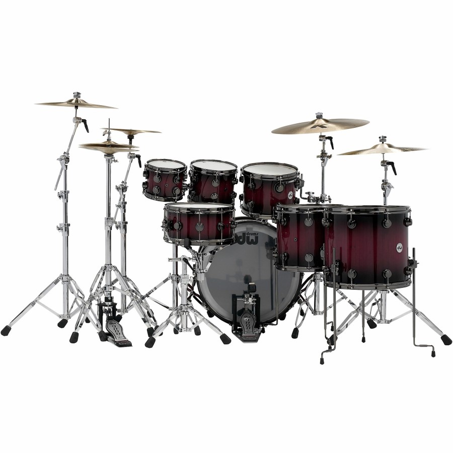 Drums DW Drum Sets | Dw Collector'S Series Purpleheart 7-Piece Lacquer Specialty Shell Pack Natural To Black Burst With Black Nickel Hardware