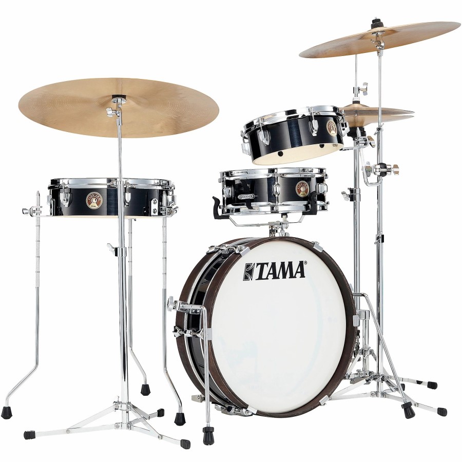 Drums TAMA Drum Sets | Tama Club-Jam 4-Piece Pancake Kit With 18" Bass Drum Hairline Black Chrome Shell Hardware