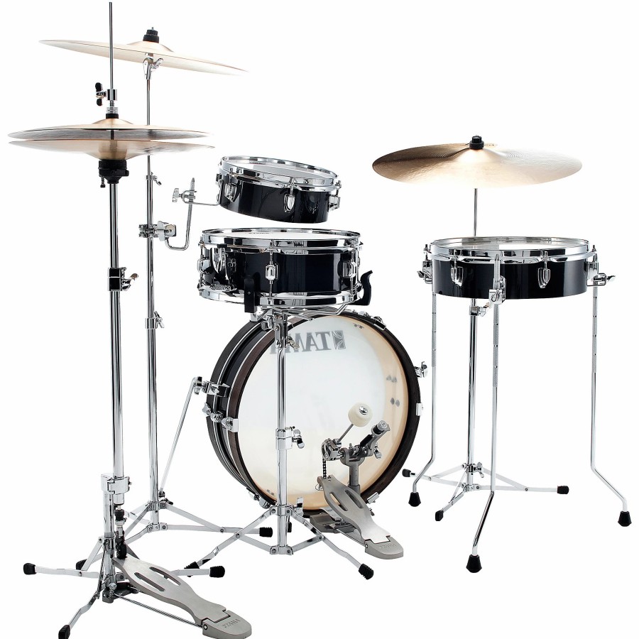 Drums TAMA Drum Sets | Tama Club-Jam 4-Piece Pancake Kit With 18" Bass Drum Hairline Black Chrome Shell Hardware