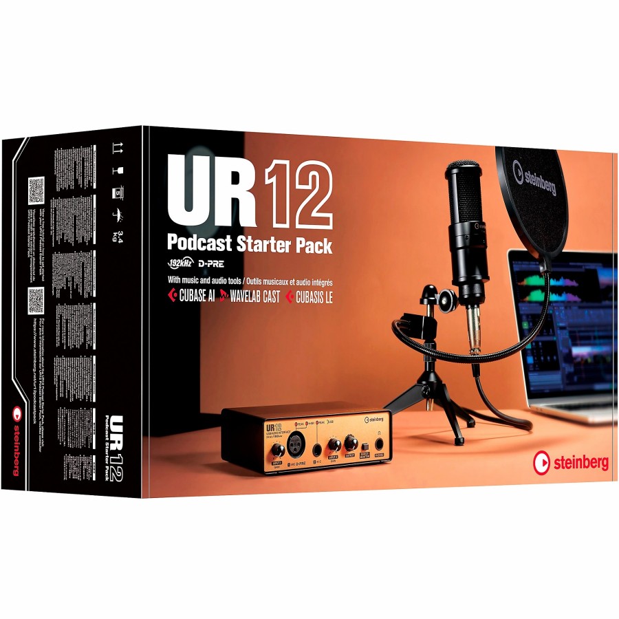 Recording Steinberg | Steinberg Ur12B Podcast Starter Pack With Mic, Mic Stand And Pop Shield Black/Copper