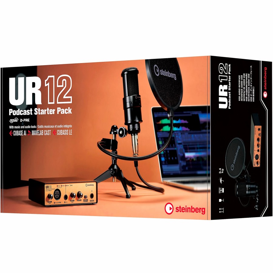 Recording Steinberg | Steinberg Ur12B Podcast Starter Pack With Mic, Mic Stand And Pop Shield Black/Copper