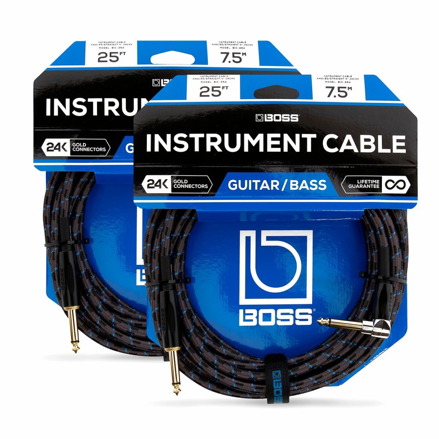 Guitars BOSS Instrument Cables | Boss Bic-25A Angled To Straight Instrument Cable, 25' 2-Pack