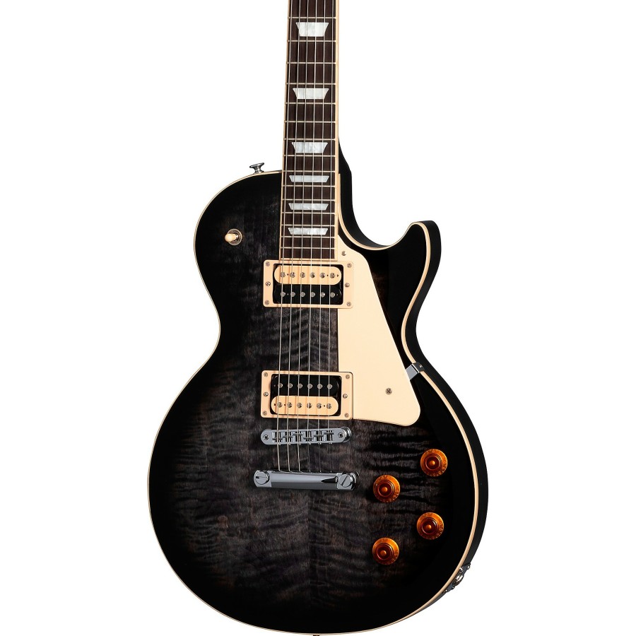 Guitars Gibson Solid Body | Gibson Les Paul Traditional Pro V Flame Top Electric Guitar Transparent Ebony Burst