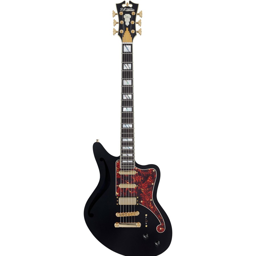 Guitars D'Angelico Hollow & Semi-Hollow Body | D'Angelico Deluxe Series Bedford Sh Electric Guitar With Usa Seymour Duncan Pickups And Stopbar Tailpiece Black