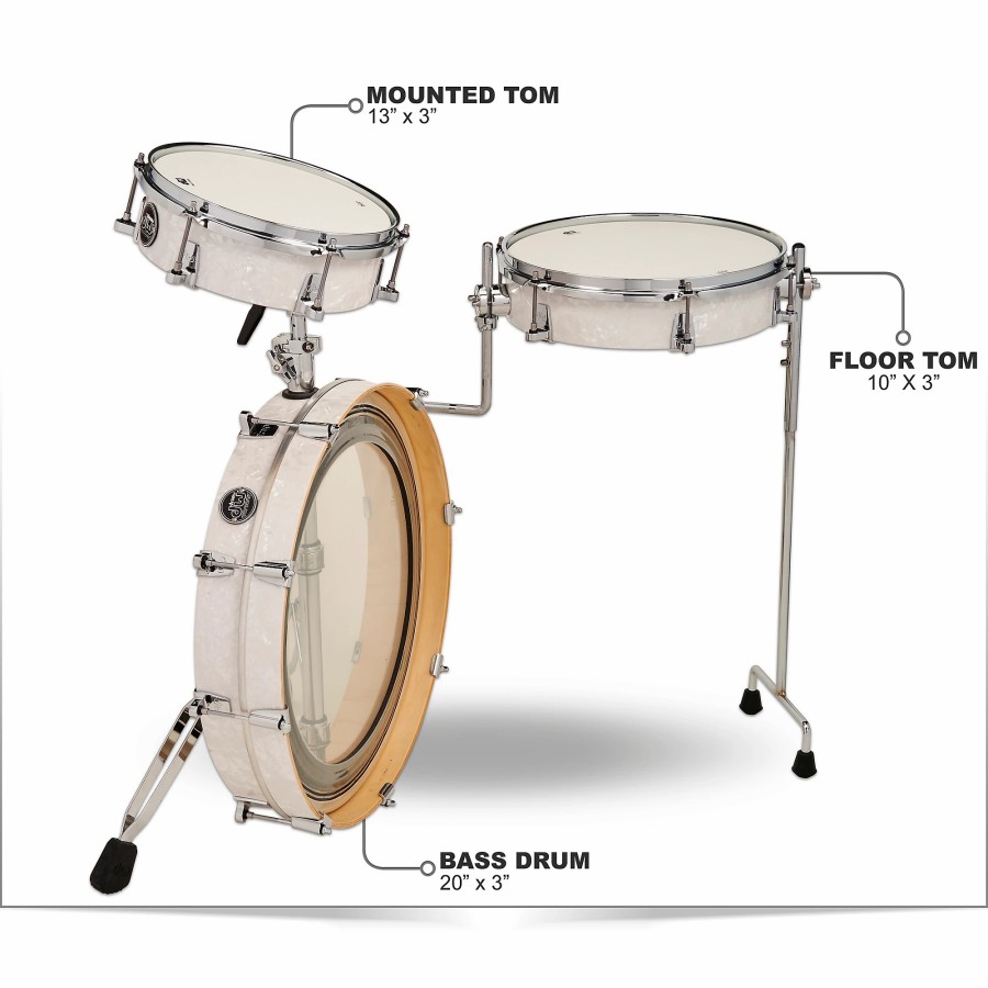 Drums DW Drum Sets | Dw Performance Series 3-Piece Low Pro Travel Shell Pack White Marine Pearl