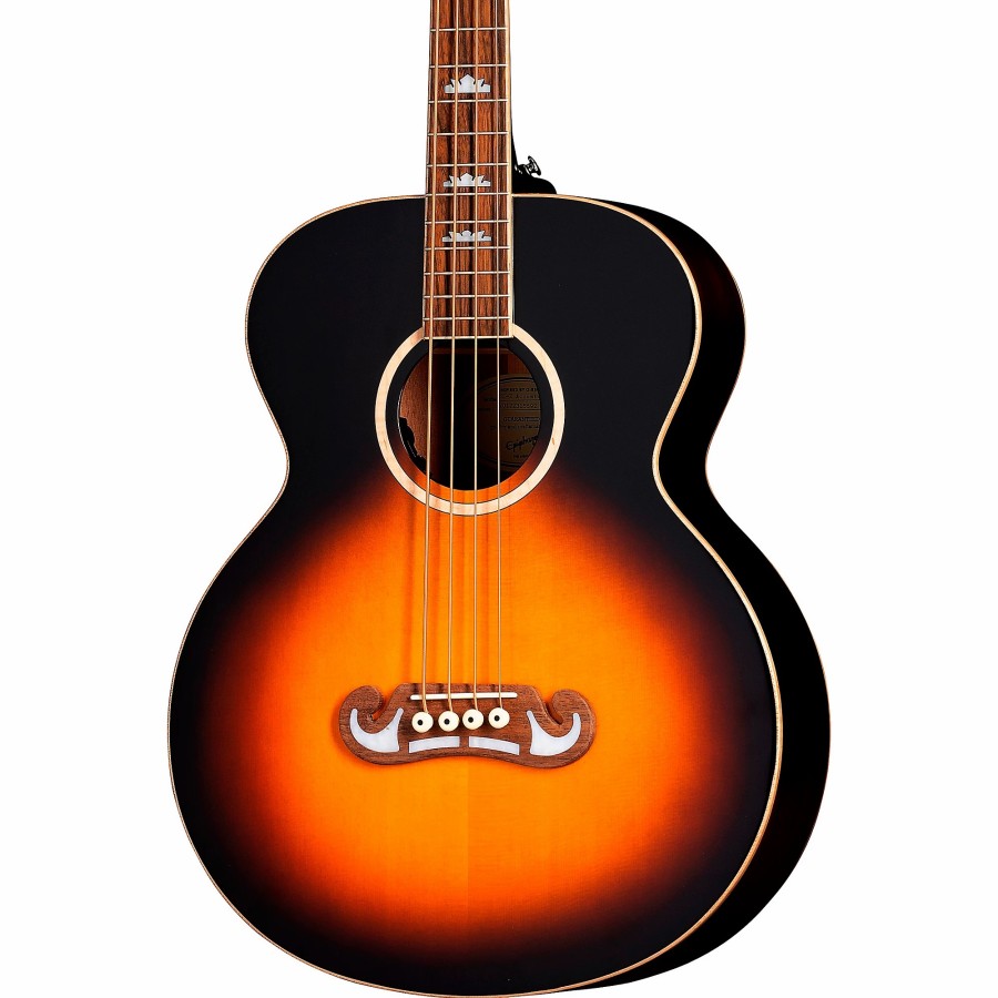 Basses Epiphone Fretted | Epiphone J-200 Studio Sitka Spruce-Mahogany Acoustic-Electric Bass Guitar Vintage Sunburst