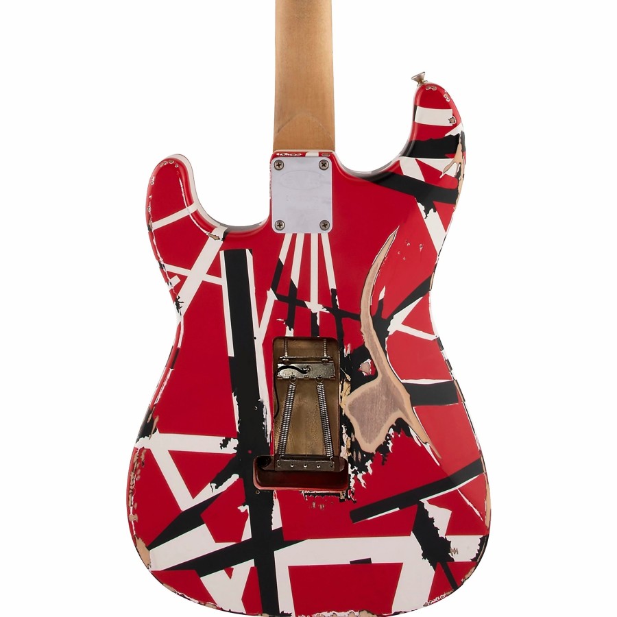 Guitars EVH Solid Body | Evh Striped Series Frankie Electric Guitar Red With Black And White Stripes Relic