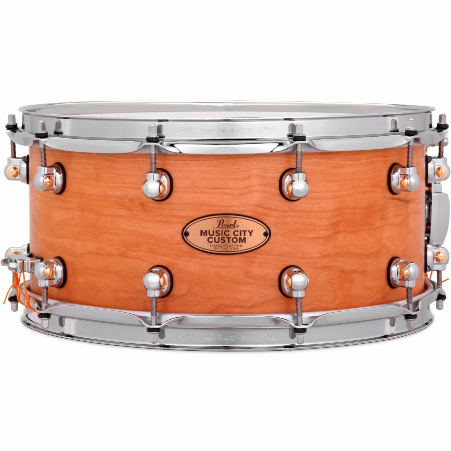 Drums Pearl Snare Drums | Pearl Music City Custom Solid Shell Snare Cherry In Hand-Rubbed Natural Finish 14 X 6.5 In.