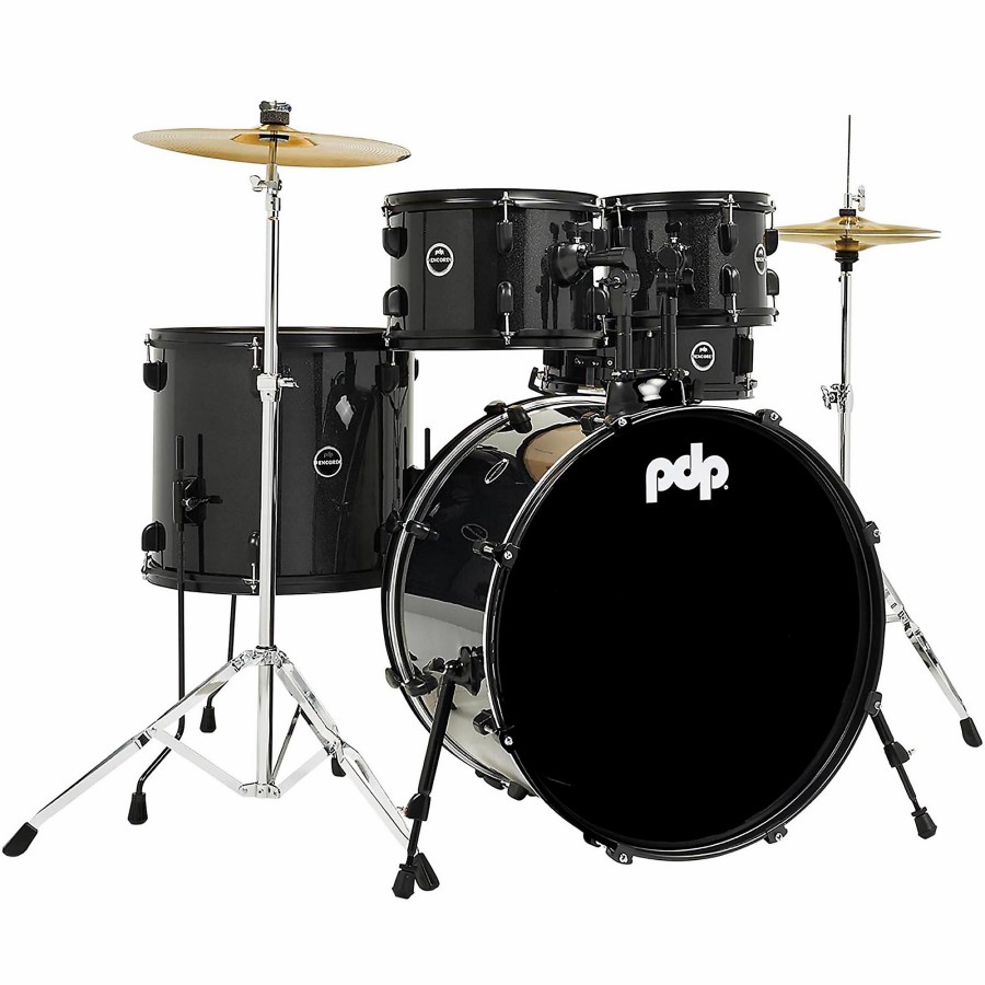 Drums PDP by DW Drum Sets | Pdp By Dw Encore Complete 5-Piece Drum Set With Chrome Hardware And Cymbals Black Onyx