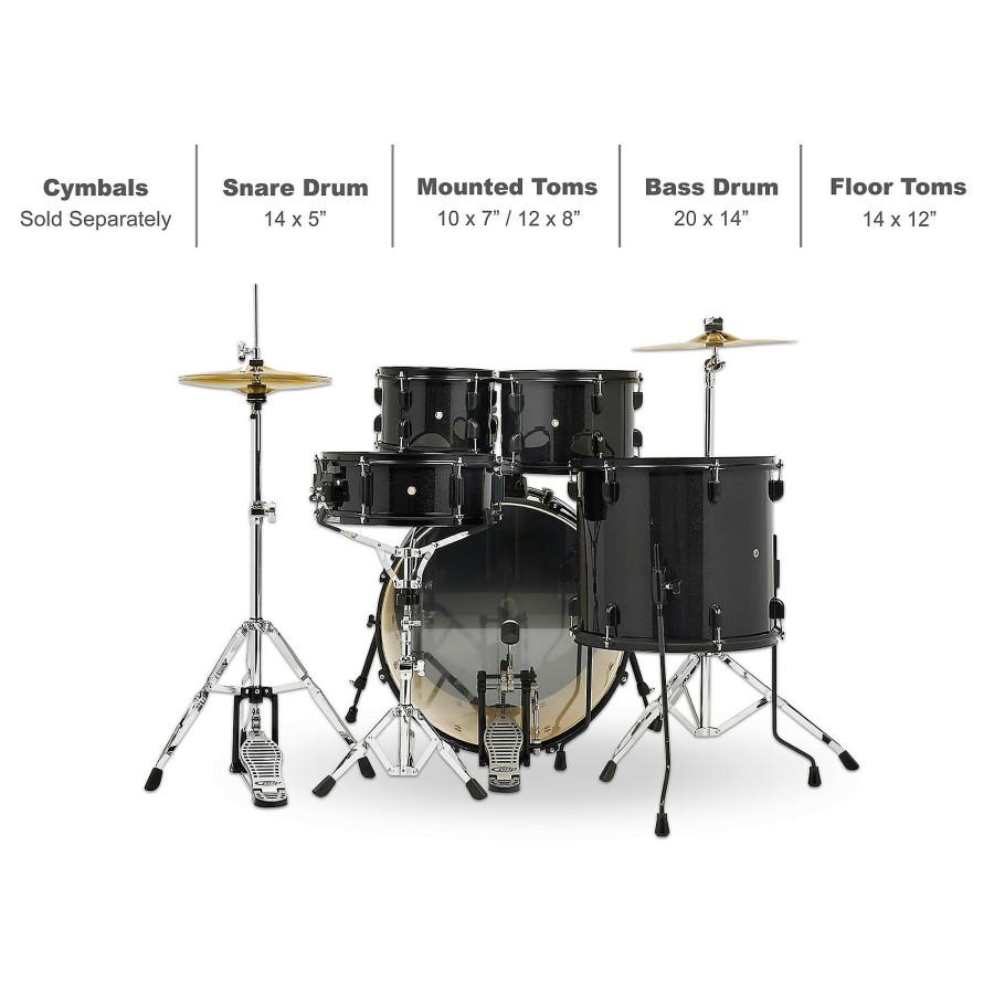 Drums PDP by DW Drum Sets | Pdp By Dw Encore Complete 5-Piece Drum Set With Chrome Hardware And Cymbals Black Onyx