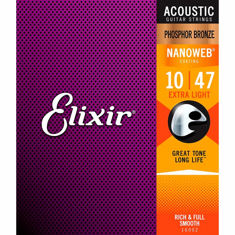 Guitars Elixir Guitar Strings | Elixir Phosphor Bronze Acoustic Guitar Strings With Nanoweb Coating, Extra Light (.010-.047)