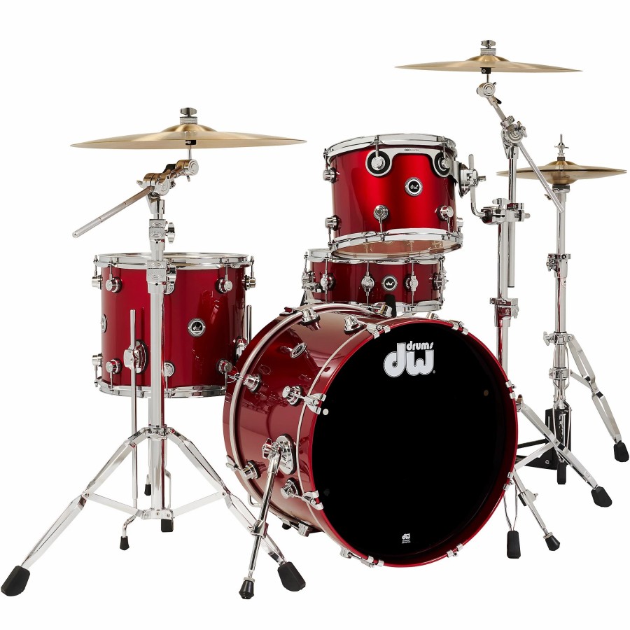 Drums DW Electronic Drum Sets | Dw Dwe Wireless Acoustic/Electronic Convertible 4-Piece Drum Set Bundle With 20" Bass Drum, Cymbals And Hardware Lacquer Custom Specialty Black Cherry Metallic