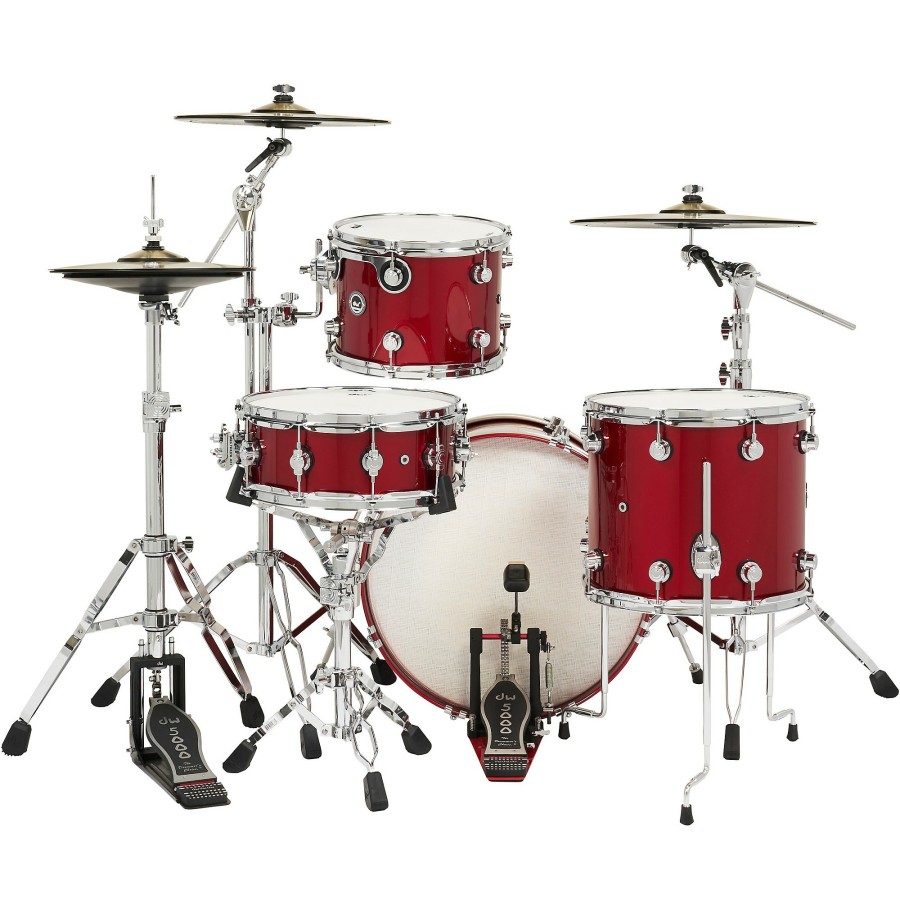 Drums DW Electronic Drum Sets | Dw Dwe Wireless Acoustic/Electronic Convertible 4-Piece Drum Set Bundle With 20" Bass Drum, Cymbals And Hardware Lacquer Custom Specialty Black Cherry Metallic