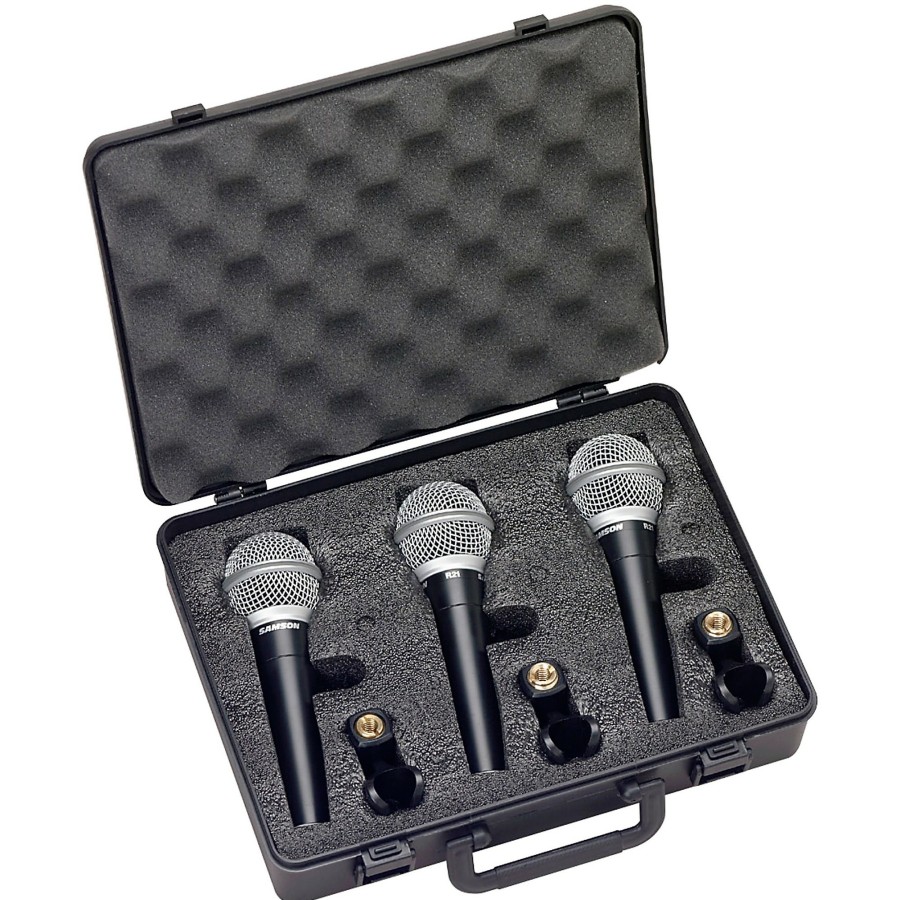 Mics & Wireless Samson | Samson R21 Dynamic Cardioid Handheld Mic (No Switch) - 3-Pack In Foam Lined Carry Case With (3) Mic Clips