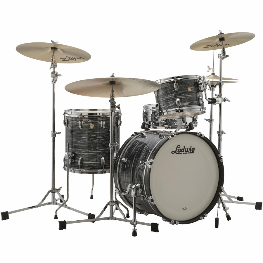 Drums Ludwig Drum Sets | Ludwig Classic Maple 3-Piece Downbeat Shell Pack With 20" Bass Drum Vintage Black Oyster Pearl