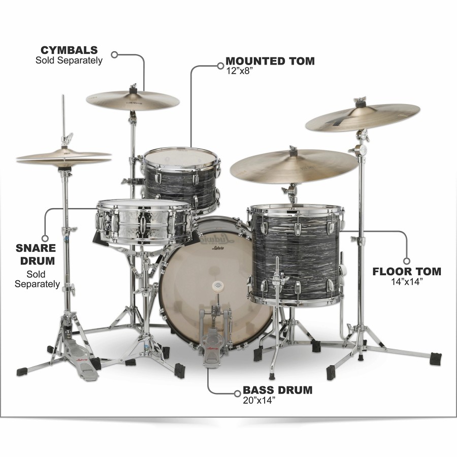 Drums Ludwig Drum Sets | Ludwig Classic Maple 3-Piece Downbeat Shell Pack With 20" Bass Drum Vintage Black Oyster Pearl