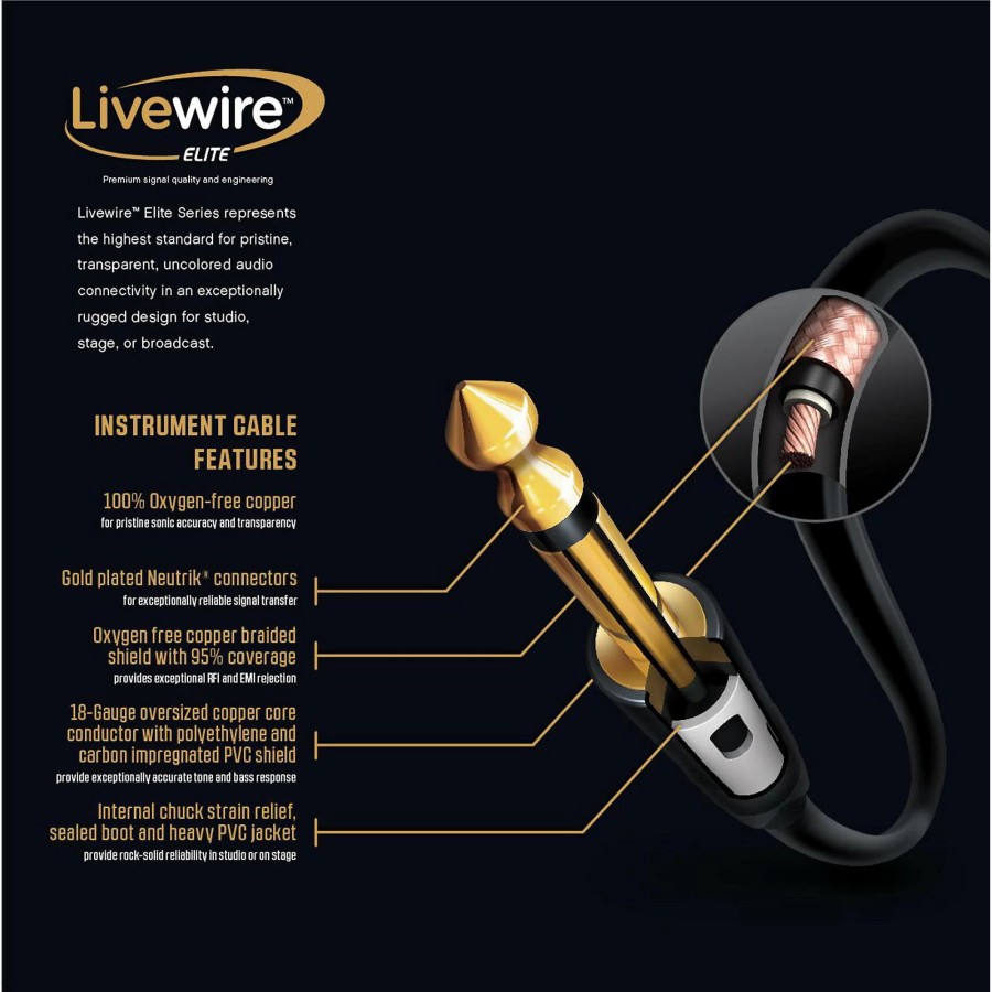 Guitars Livewire Instrument Cables | Livewire Elite Instrument Cable Angled/Straight 20 Ft. Black