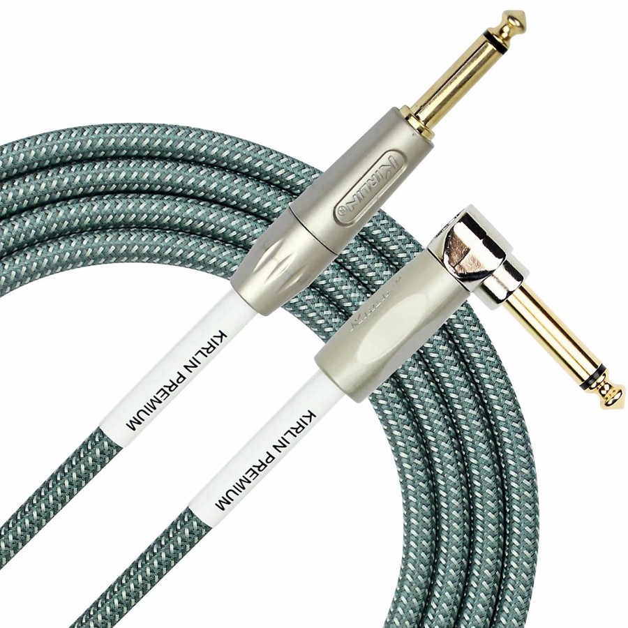 Guitars KIRLIN Instrument Cables | Kirlin Premium Plus Straight To Right Angle Instrument Cable, Olive Green Woven Jacket 10 Ft.