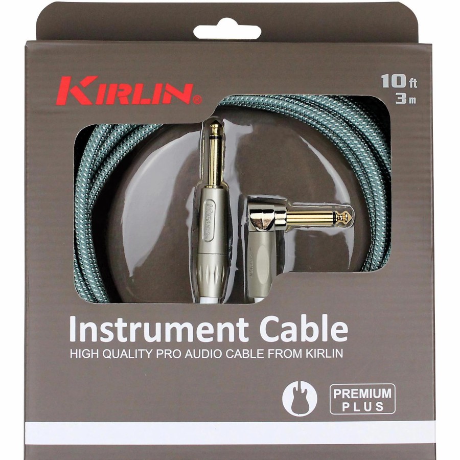 Guitars KIRLIN Instrument Cables | Kirlin Premium Plus Straight To Right Angle Instrument Cable, Olive Green Woven Jacket 10 Ft.