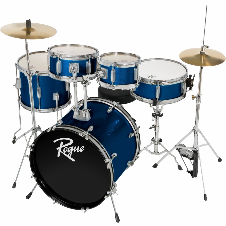 Drums Rogue Drum Sets | Rogue Junior Kicker 5-Piece Drum Set Metallic Blue