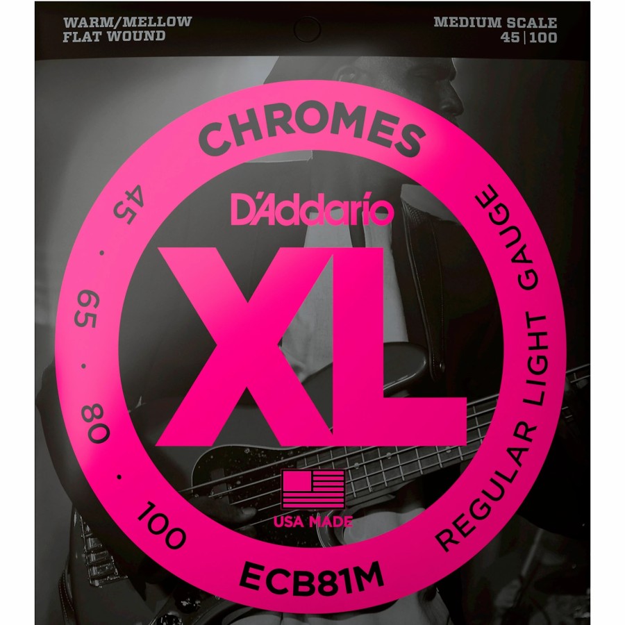 Basses D'Addario Bass Guitar Strings | D'Addario Ecb81M Chromes Flat Wound Electric Bass Strings Light Medium Scale