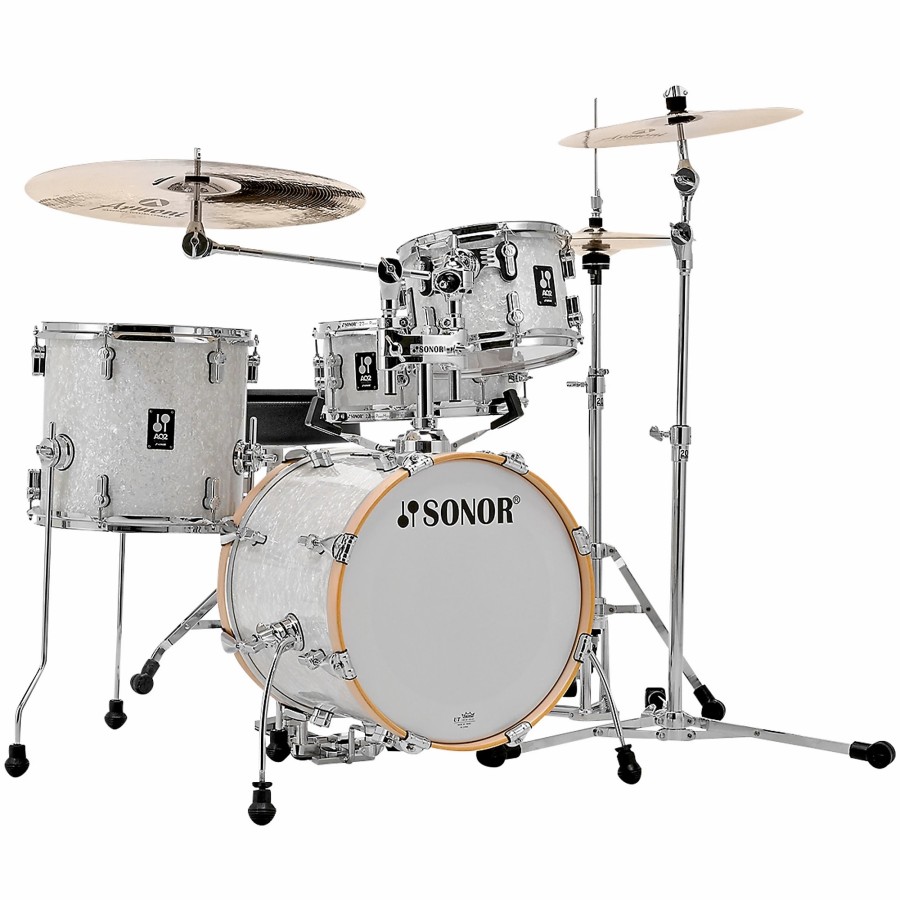 Drums SONOR Drum Sets | Sonor Aq2 Safari Maple 4-Piece Shell Pack White Marine Pearl