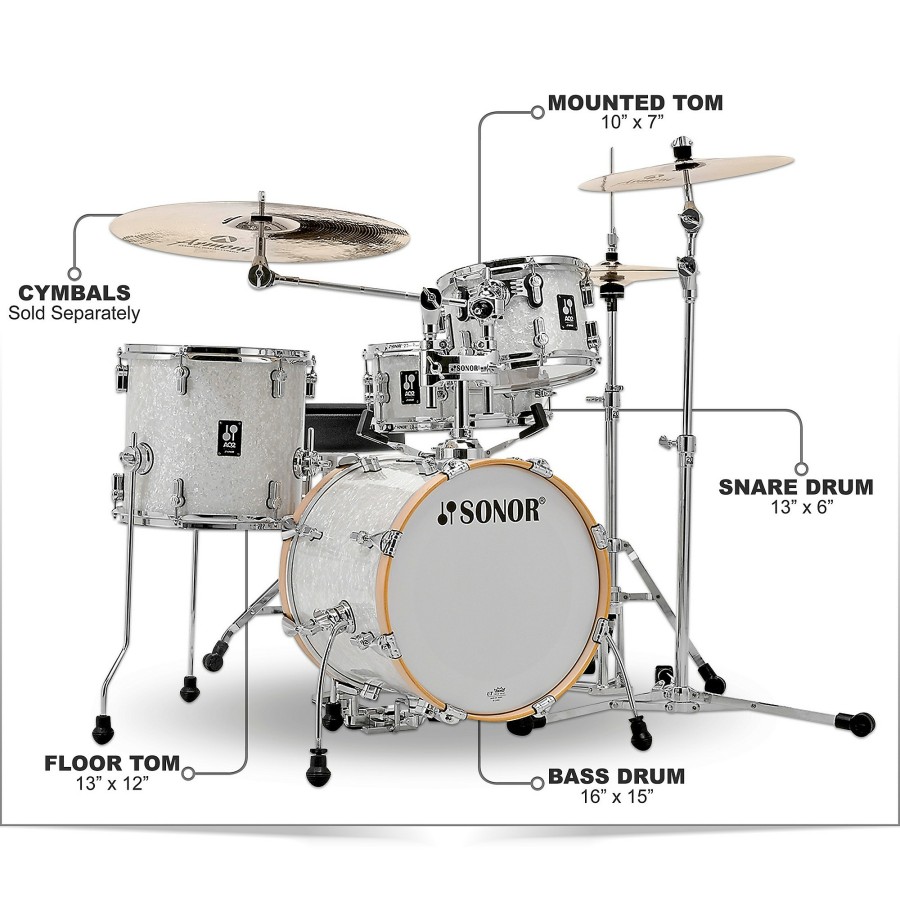 Drums SONOR Drum Sets | Sonor Aq2 Safari Maple 4-Piece Shell Pack White Marine Pearl