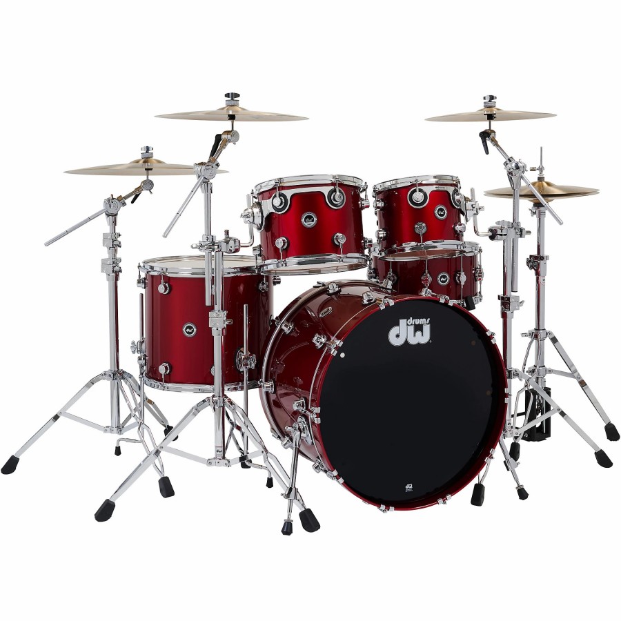 Drums DW Electronic Drum Sets | Dw Dwe Wireless Acoustic/Electronic Convertible 5-Piece Drum Set Bundle With 22" Bass Drum, Cymbals And Hardware Lacquer Custom Specialty Black Cherry Metallic