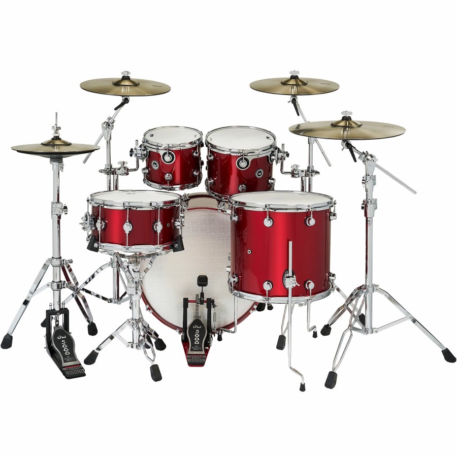 Drums DW Electronic Drum Sets | Dw Dwe Wireless Acoustic/Electronic Convertible 5-Piece Drum Set Bundle With 22" Bass Drum, Cymbals And Hardware Lacquer Custom Specialty Black Cherry Metallic