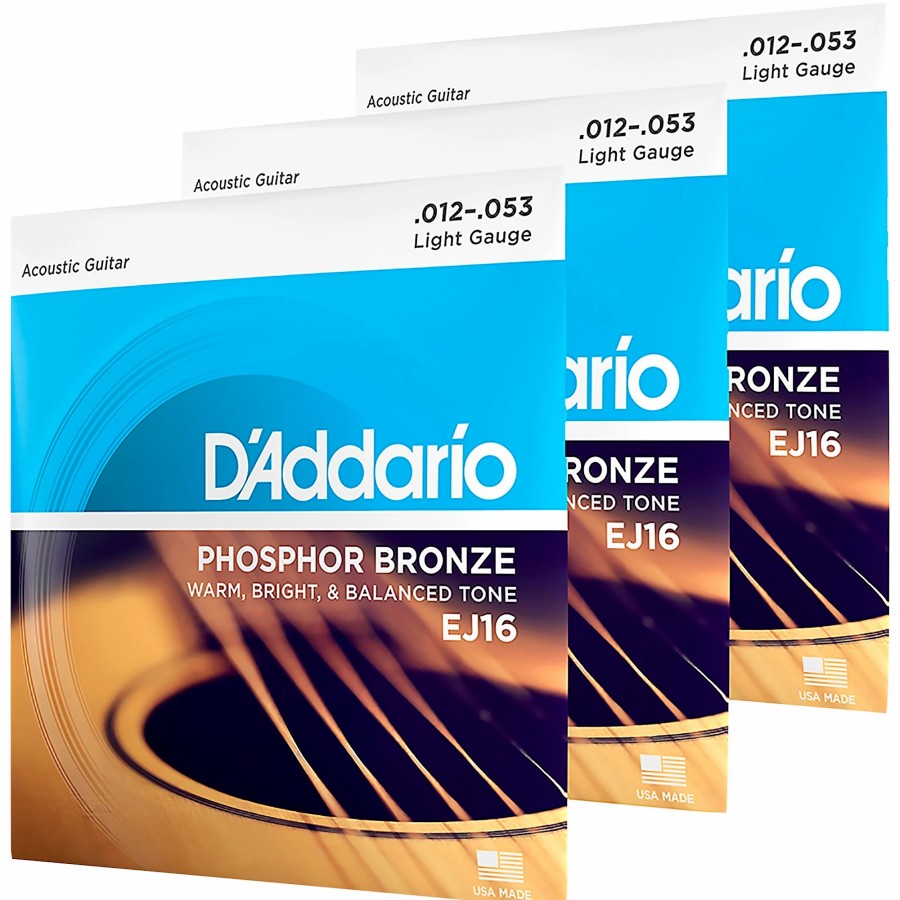 Guitars D'Addario Guitar Strings | D'Addario Ej16-3D Phosphor Bronze Light Acoustic Guitar Strings 3-Pack