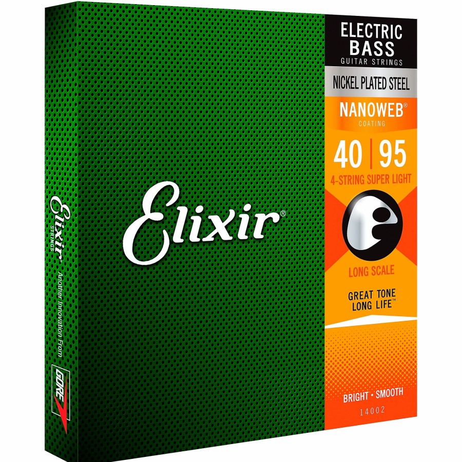 Basses Elixir Bass Guitar Strings | Elixir Nickel-Plated Steel 4-String Bass Strings With Nanoweb Coating, Long Scale, Super Light (.040-.095)